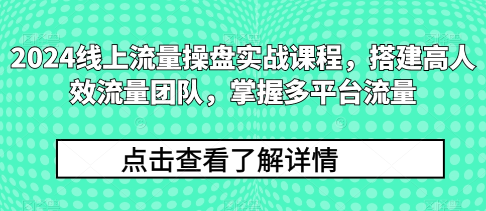 2024线上流量操盘实战课程，搭建高人效流量团队，掌握多平台流量-一点通资源网