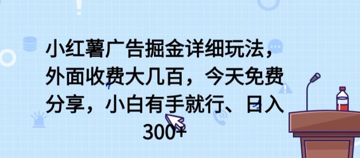 小红薯广告掘金详细玩法，外面收费大几百，小白有手就行，日入300+【揭秘】-一点通资源网