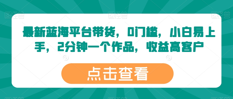 最新蓝海平台带货，0门槛，小白易上手，2分钟一个作品，收益高【揭秘】-一点通资源网