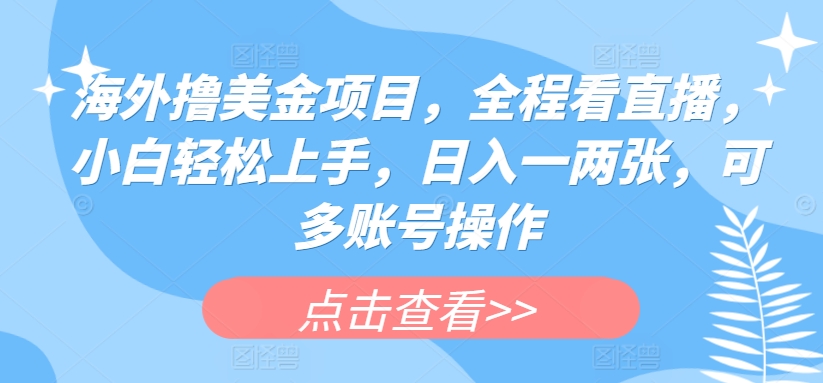 海外撸美金项目，全程看直播，小白轻松上手，日入一两张，可多账号操作【揭秘】-一点通资源网