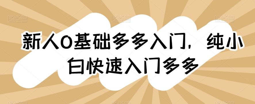 新人0基础多多入门，​纯小白快速入门多多-一点通资源网