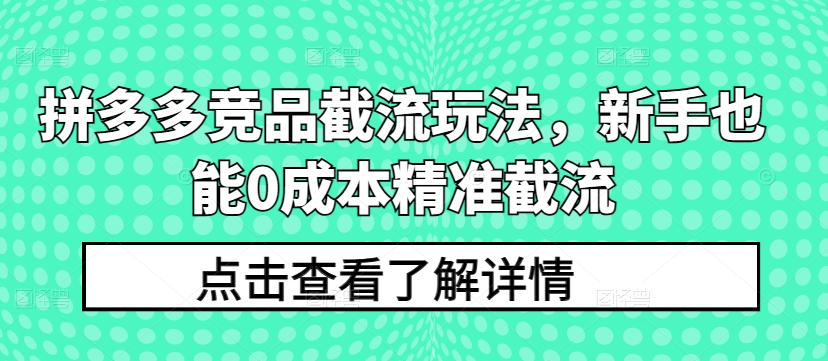 拼多多竞品截流玩法，新手也能0成本精准截流-一点通资源网