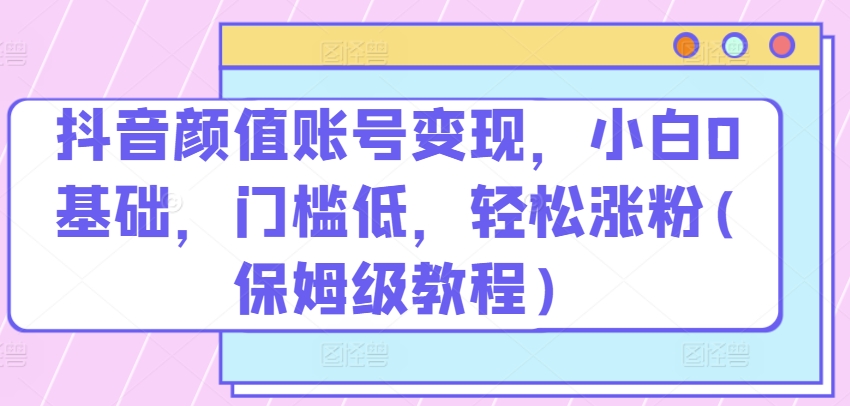 抖音颜值账号变现，小白0基础，门槛低，​轻松涨粉(保姆级教程)【揭秘】-一点通资源网