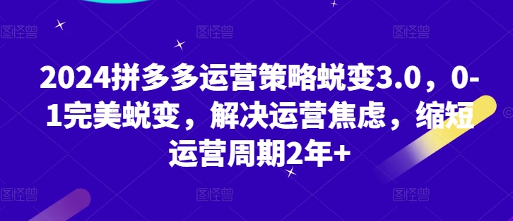 2024拼多多运营策略蜕变3.0，0-1完美蜕变，解决运营焦虑，缩短运营周期2年+-一点通资源网