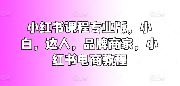 小红书课程专业版，小白，达人，品牌商家，小红书电商教程-一点通资源网