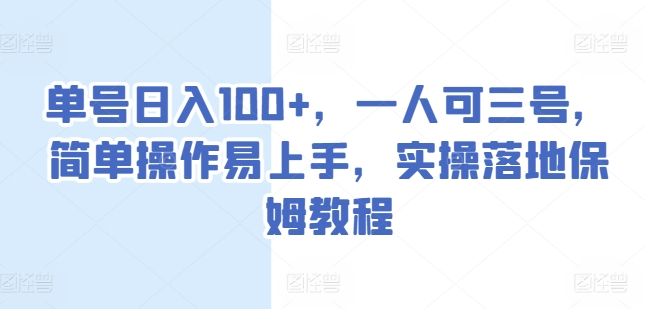 单号日入100+，一人可三号，简单操作易上手，实操落地保姆教程【揭秘】-一点通资源网