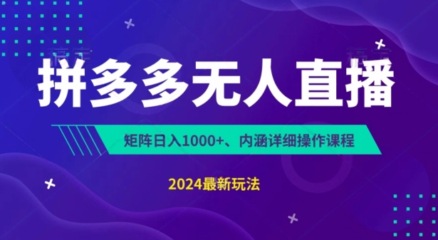 拼多多无人直播不封号，0投入，3天必起，无脑挂机，日入1k+【揭秘】-一点通资源网