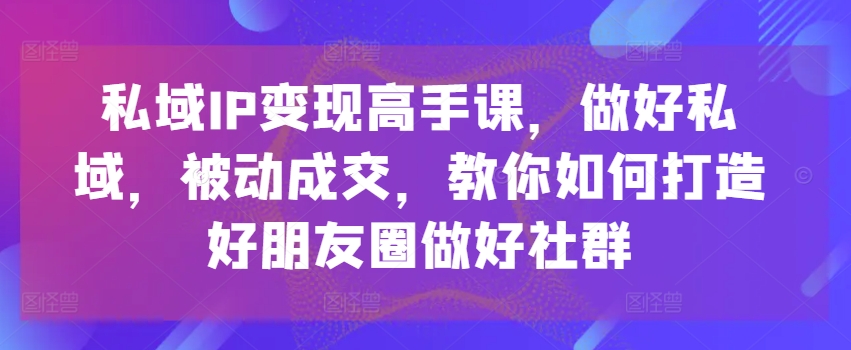 私域IP变现高手课，做好私域，被动成交，教你如何打造好朋友圈做好社群-一点通资源网