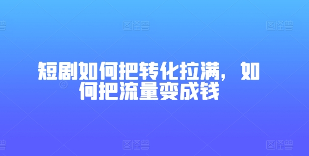短剧如何把转化拉满，如何把流量变成钱-一点通资源网
