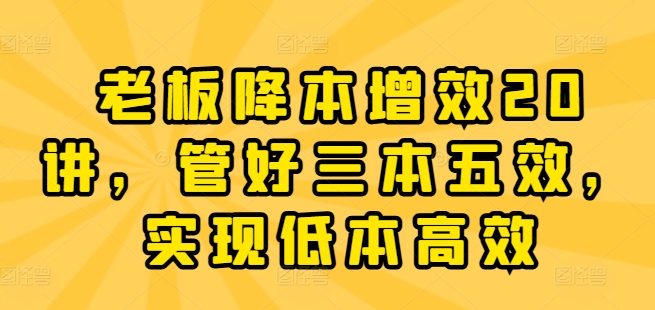 老板降本增效20讲，管好三本五效，实现低本高效-一点通资源网