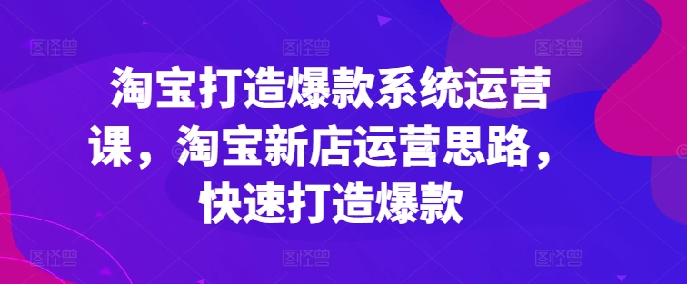 淘宝打造爆款系统运营课，淘宝新店运营思路，快速打造爆款-一点通资源网