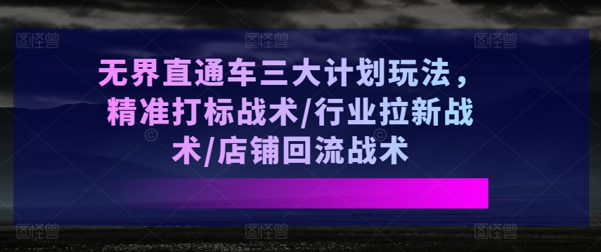 无界直通车三大计划玩法，精准打标战术/行业拉新战术/店铺回流战术-一点通资源网