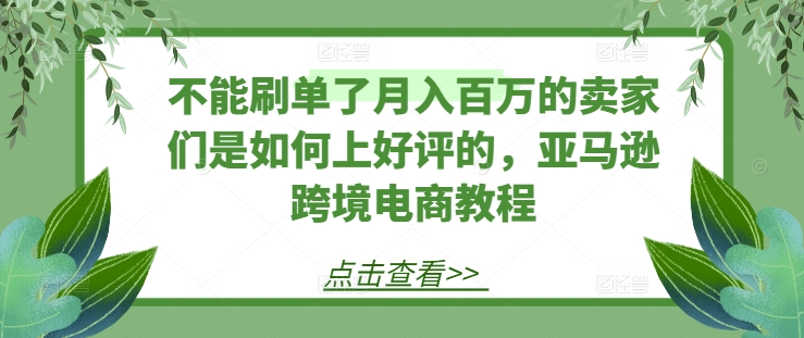 不能刷单了月入百万的卖家们是如何上好评的，亚马逊跨境电商教程-一点通资源网