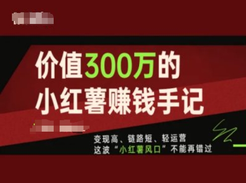 价值300万的小红书赚钱手记，变现高、链路短、轻运营，这波“小红薯风口”不能再错过-一点通资源网