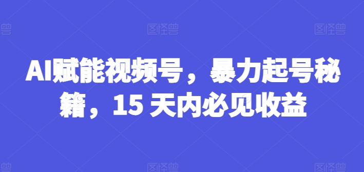AI赋能视频号，暴力起号秘籍，15 天内必见收益【揭秘】-一点通资源网