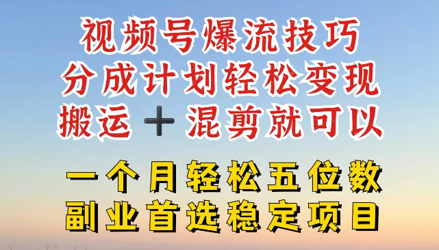视频号爆流技巧，分成计划轻松变现，搬运 +混剪就可以，一个月轻松五位数稳定项目【揭秘】-一点通资源网