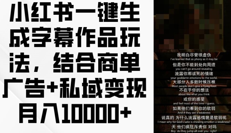 小红书一键生成字幕作品玩法，结合商单广告+私域变现月入1w+【揭秘】-一点通资源网