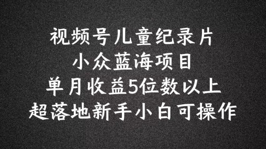 2024蓝海项目视频号儿童纪录片科普，单月收益5位数以上，新手小白可操作【揭秘】-一点通资源网