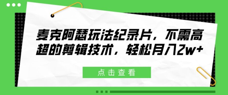 麦克阿瑟玩法纪录片，不需高超的剪辑技术，轻松月入2w+【揭秘】-一点通资源网