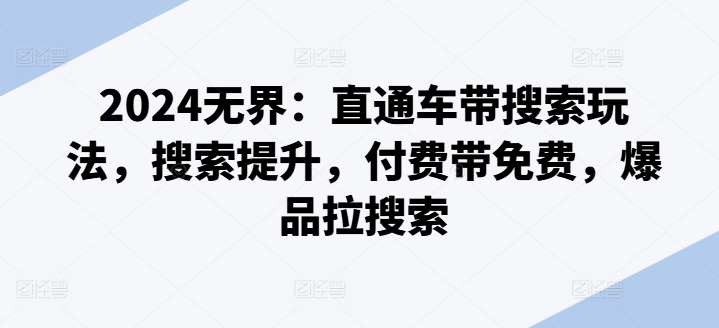 2024无界：直通车带搜索玩法，搜索提升，付费带免费，爆品拉搜索-一点通资源网