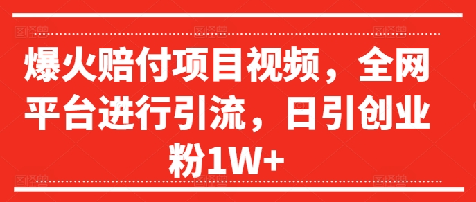 爆火赔付项目视频，全网平台进行引流，日引创业粉1W+【揭秘】-一点通资源网