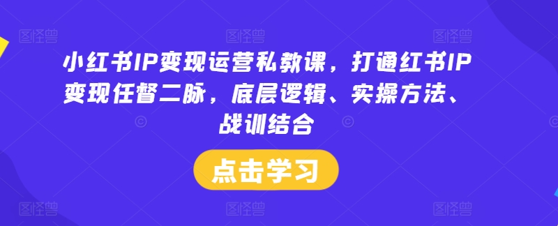 小红书IP变现运营私教课，打通红书IP变现任督二脉，底层逻辑、实操方法、战训结合-一点通资源网