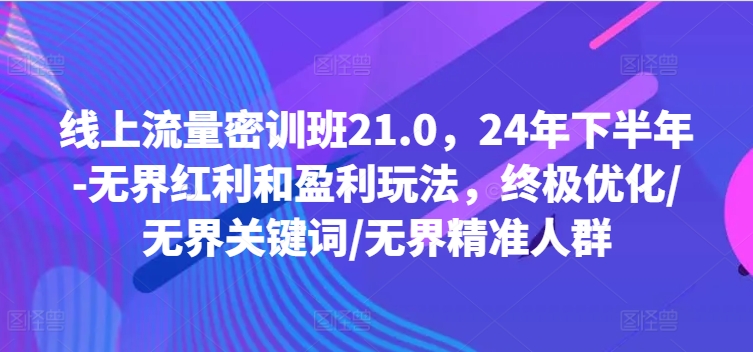 线上流量密训班21.0，24年下半年-无界红利和盈利玩法，终极优化/无界关键词/无界精准人群-一点通资源网