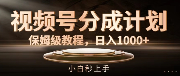 视频号分成计划保姆级教程，日入1K，小白秒上手【揭秘】-一点通资源网