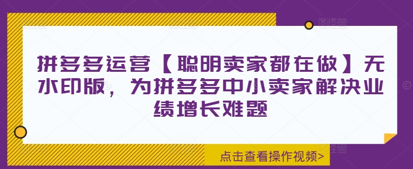 拼多多运营【聪明卖家都在做】无水印版，为拼多多中小卖家解决业绩增长难题-一点通资源网