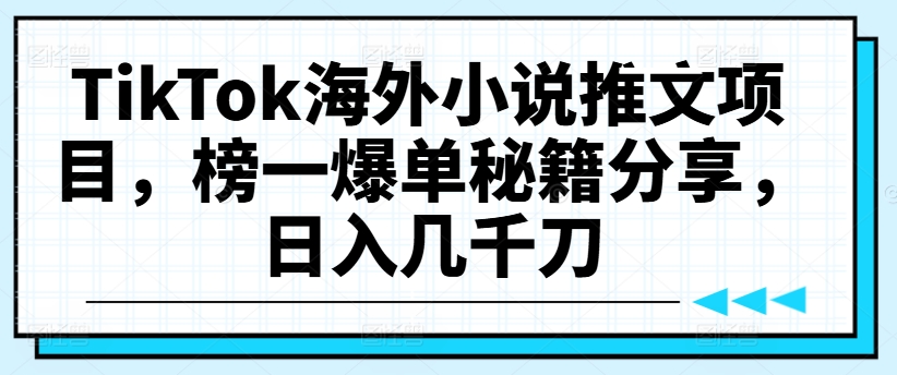 TikTok海外小说推文项目，榜一爆单秘籍分享，日入几千刀-一点通资源网