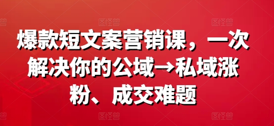 爆款短文案营销课，一次解决你的公域→私域涨粉、成交难题-一点通资源网