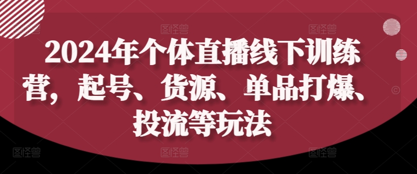 2024年个体直播训练营，起号、货源、单品打爆、投流等玩法-一点通资源网