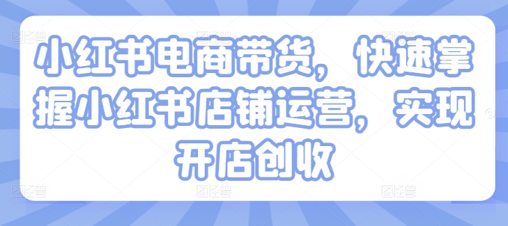 小红书电商带货，快速掌握小红书店铺运营，实现开店创收-一点通资源网