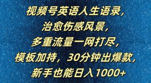 视频号英语人生语录,多重流量一网打尽,模板加持,30分钟出爆款,新手也能日入1000+【揭秘】-一点通资源网