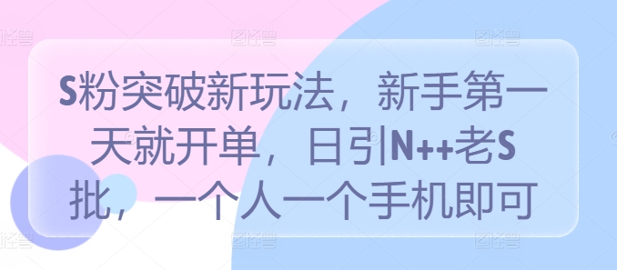 S粉突破新玩法，新手第一天就开单，日引N++老S批，一个人一个手机即可【揭秘】-一点通资源网