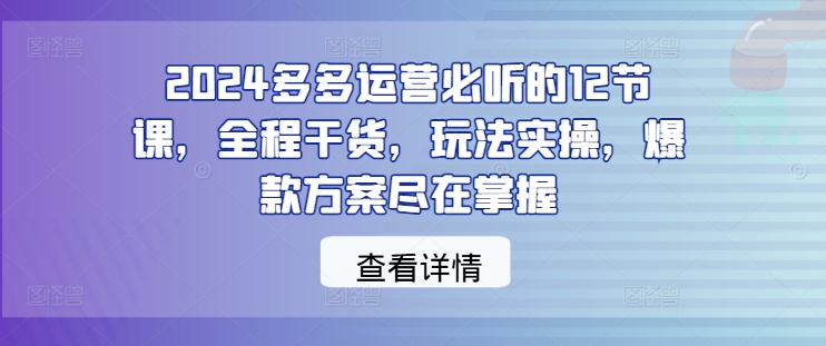 2024多多运营必听的12节课，全程干货，玩法实操，爆款方案尽在掌握-一点通资源网