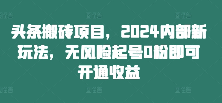 头条搬砖项目，2024内部新玩法，无风险起号0粉即可开通收益-一点通资源网