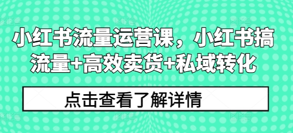 小红书流量运营课，小红书搞流量+高效卖货+私域转化-一点通资源网