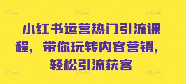 小红书运营热门引流课程，带你玩转内容营销，轻松引流获客-一点通资源网