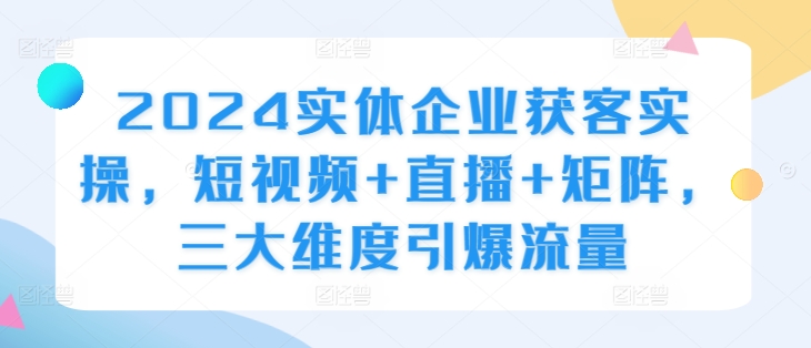 2024实体企业获客实操，短视频+直播+矩阵，三大维度引爆流量-一点通资源网