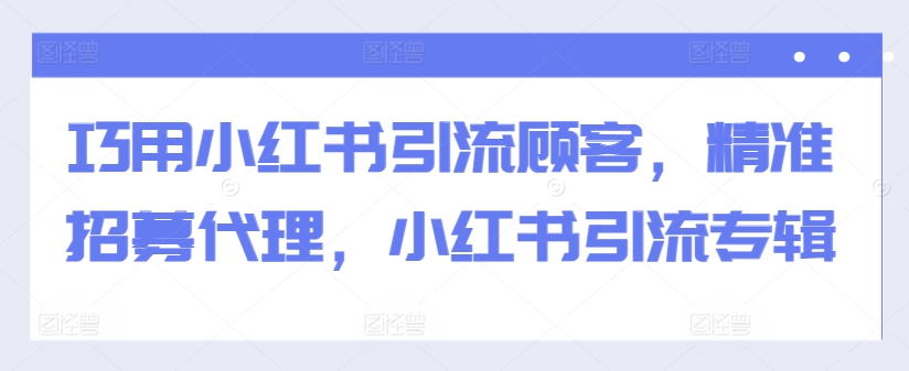 巧用小红书引流顾客，精准招募代理，小红书引流专辑-一点通资源网