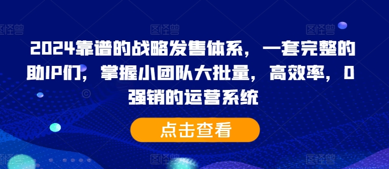 2024靠谱的战略发售体系，一套完整的助IP们，掌握小团队大批量，高效率，0 强销的运营系统-一点通资源网