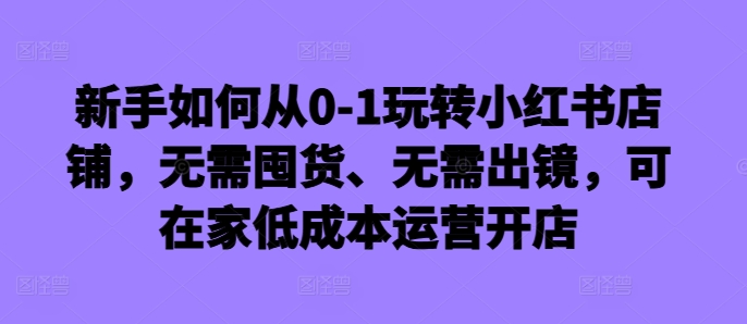 新手如何从0-1玩转小红书店铺，无需囤货、无需出镜，可在家低成本运营开店-一点通资源网