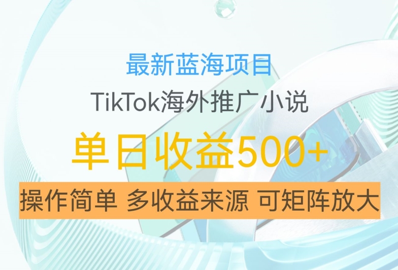 最新蓝海项目，利用tiktok海外推广小说赚钱佣金，简单易学，日入500+，可矩阵放大【揭秘】-一点通资源网