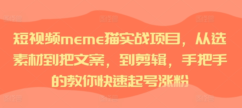 短视频meme猫实战项目，从选素材到把文案，到剪辑，手把手的教你快速起号涨粉-一点通资源网