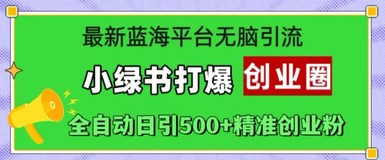 最新蓝海平台无脑引流，小绿书打爆创业圈，全自动日引500+精准创业粉-一点通资源网