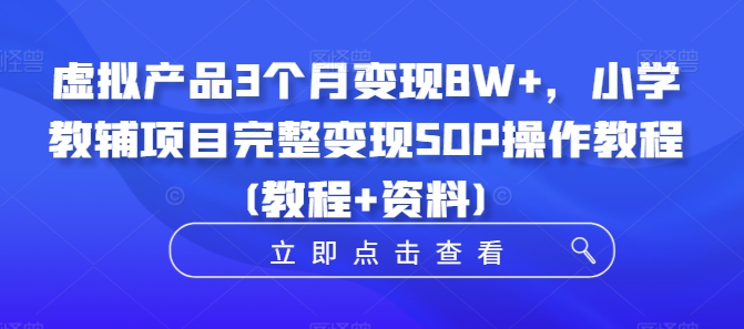 虚拟产品3个月变现8W+，小学教辅项目完整变现SOP操作教程(教程+资料)-一点通资源网