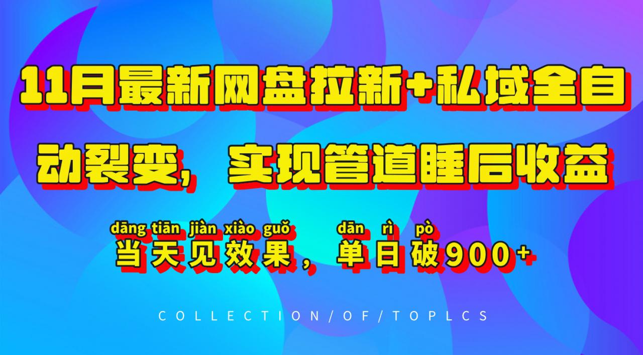 11月最新网盘拉新+私域全自动裂变，实现管道睡后收益，当天见效果，单日破900+-一点通资源网