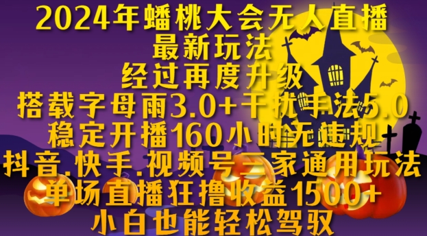 2024年蟠桃大会无人直播最新玩法，稳定开播160小时无违规，抖音、快手、视频号三家通用玩法【揭秘】-一点通资源网