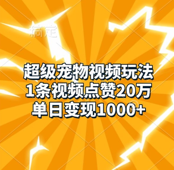 超级宠物视频玩法，1条视频点赞20万，单日变现1k-一点通资源网